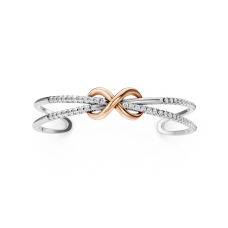 Elegant Two-Tone Platinum and Rose Gold Infinity Diamond Open Cuff Bracelet