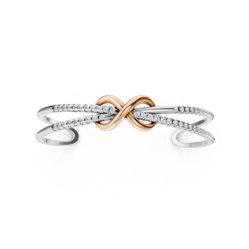 Elegant Two-Tone Platinum and Rose Gold Infinity Diamond Open Cuff Bracelet