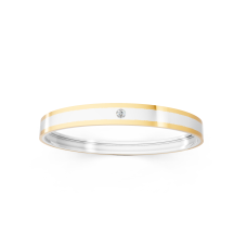 Modern Two-Tone Platinum and Gold Bangle Bracelet with Central Diamond Accent