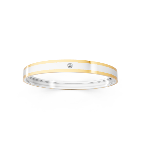 Modern Two-Tone Platinum and Gold Bangle Bracelet with Central Diamond Accent