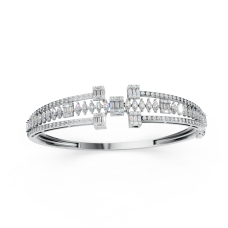 Contemporary Platinum Multi-Cut Diamond Bangle Bracelet