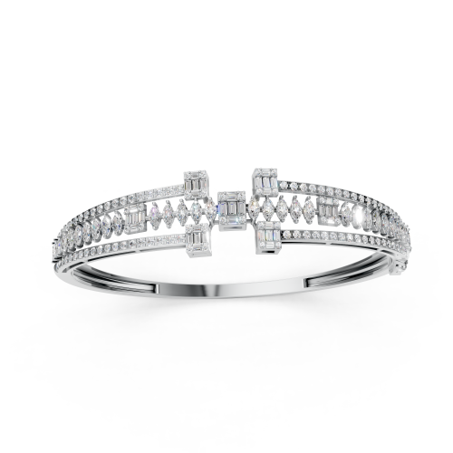 Contemporary Platinum Multi-Cut Diamond Bangle Bracelet