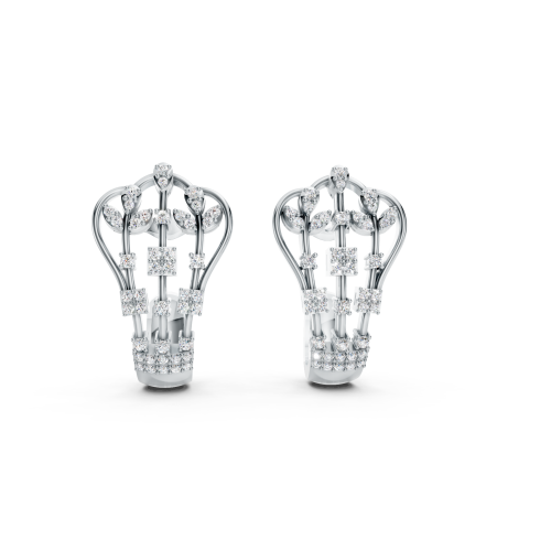 Abstract Platinum Diamond Sculptural Designer Earrings