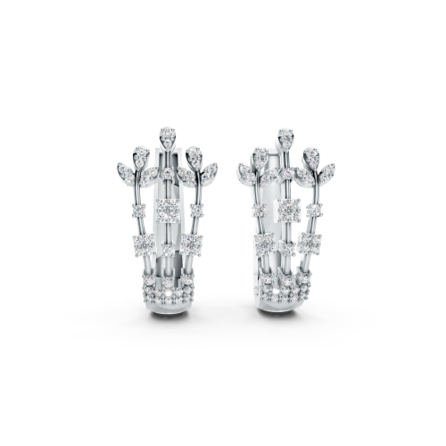 Geometric Platinum Hoop Earrings with Mixed-Cut Diamonds
