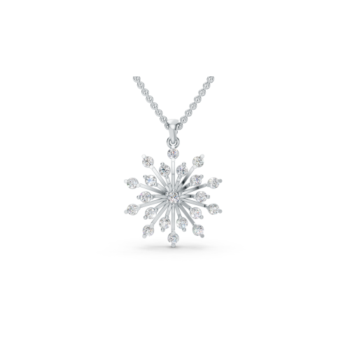 Round Platinum Starburst with Central Diamond Cluster Pendant