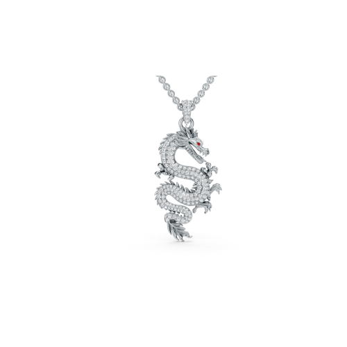 Platinum Pave Diamond Chinese Dragon Pendant with Ruby Eyes