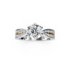 Round Cut Six Prongs White & Yellow Gold Diamond Ring