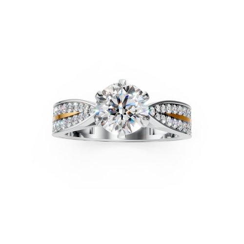Round Cut Six Prongs White & Yellow Gold Diamond Ring