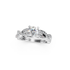 Elegant Platinum Round Solitaire Ring with Diamond Twisted Band