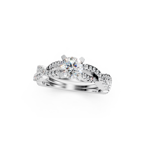 Elegant Platinum Round Solitaire Ring with Diamond Twisted Band