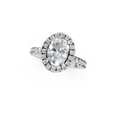 Dazzling Platinum Oval Diamond Halo Ring with Accent Band