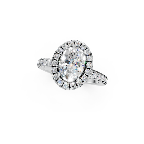 Dazzling Platinum Oval Diamond Halo Ring with Accent Band