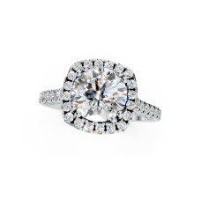 Vintage Inspired Platinum Round Diamond Halo Ring with Engraved Band