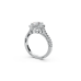 Vintage Inspired Platinum Round Diamond Halo Ring with Engraved Band