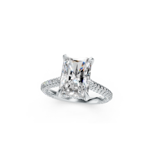 Luxurious Platinum Radiant Diamond Ring with Side Diamond Split Band