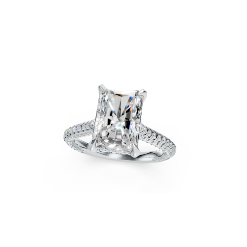 Luxurious Platinum Radiant Diamond Ring with Side Diamond Split Band