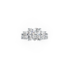 Exquisite Platinum Oval Diamond Halo Ring with Side Diamond Band