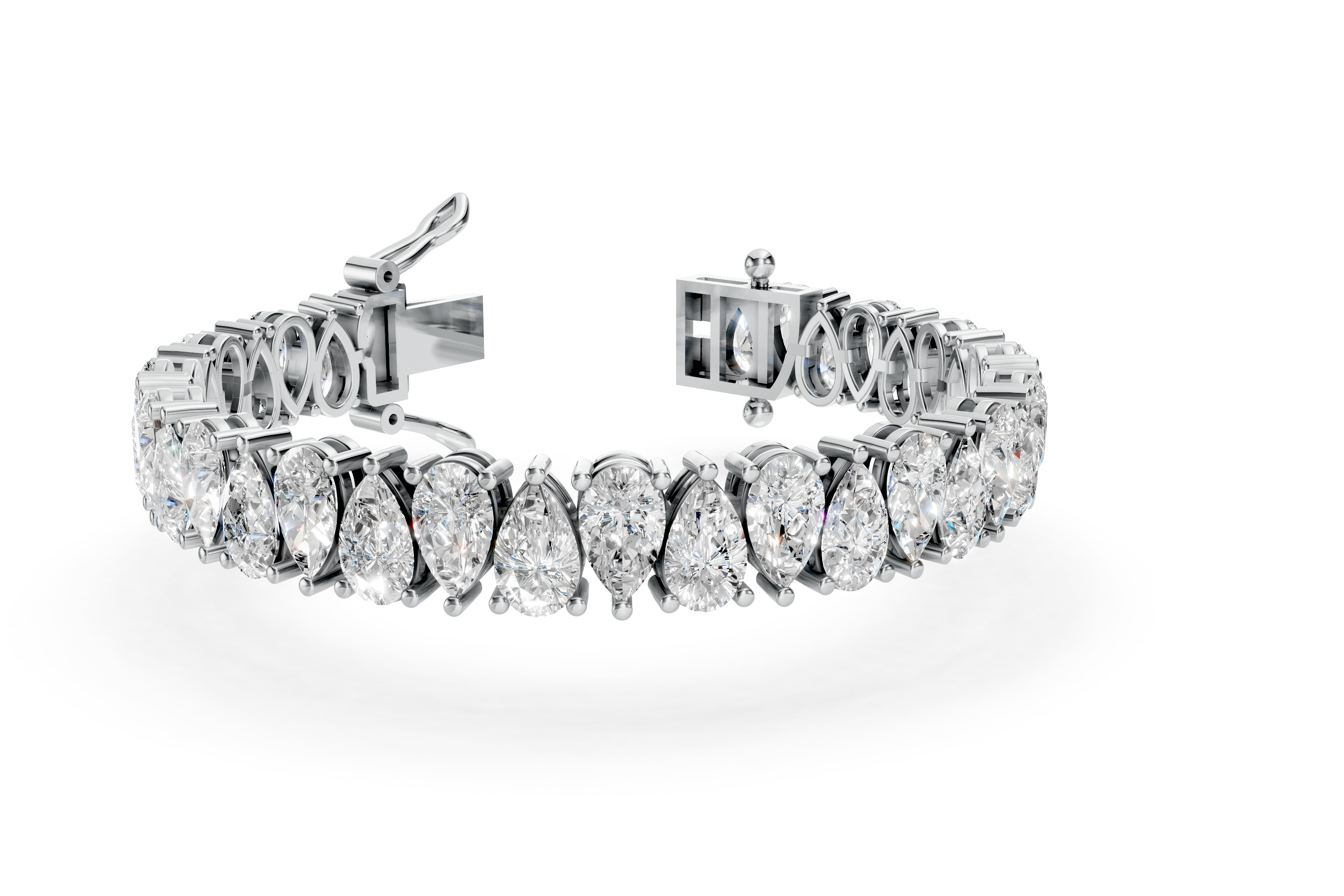 Elegant Platinum Pear-Shaped Diamond Line Bracelet (6.5 Inch)