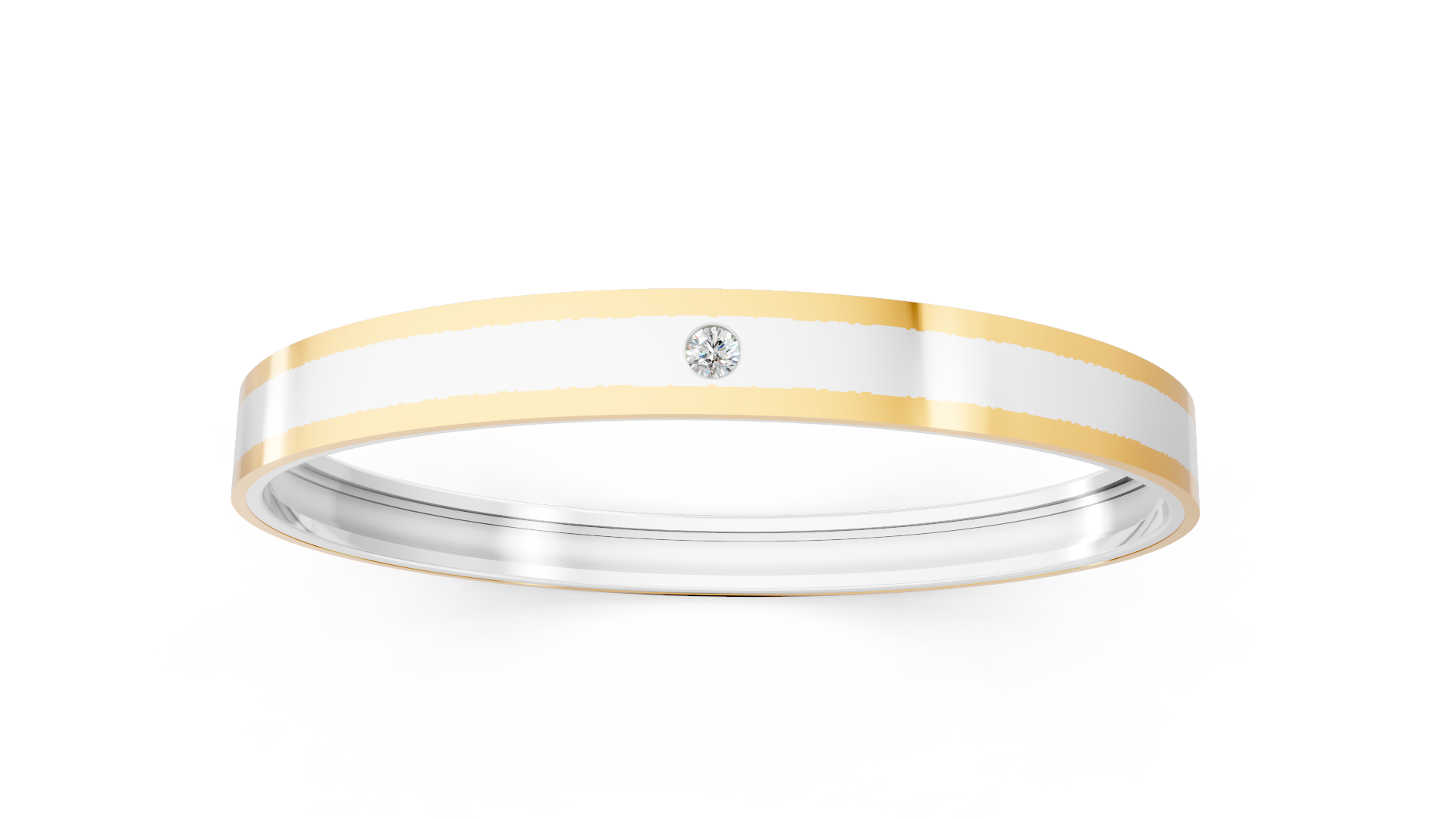 Modern Two-Tone Platinum and Gold Bangle Bracelet with Central Diamond Accent