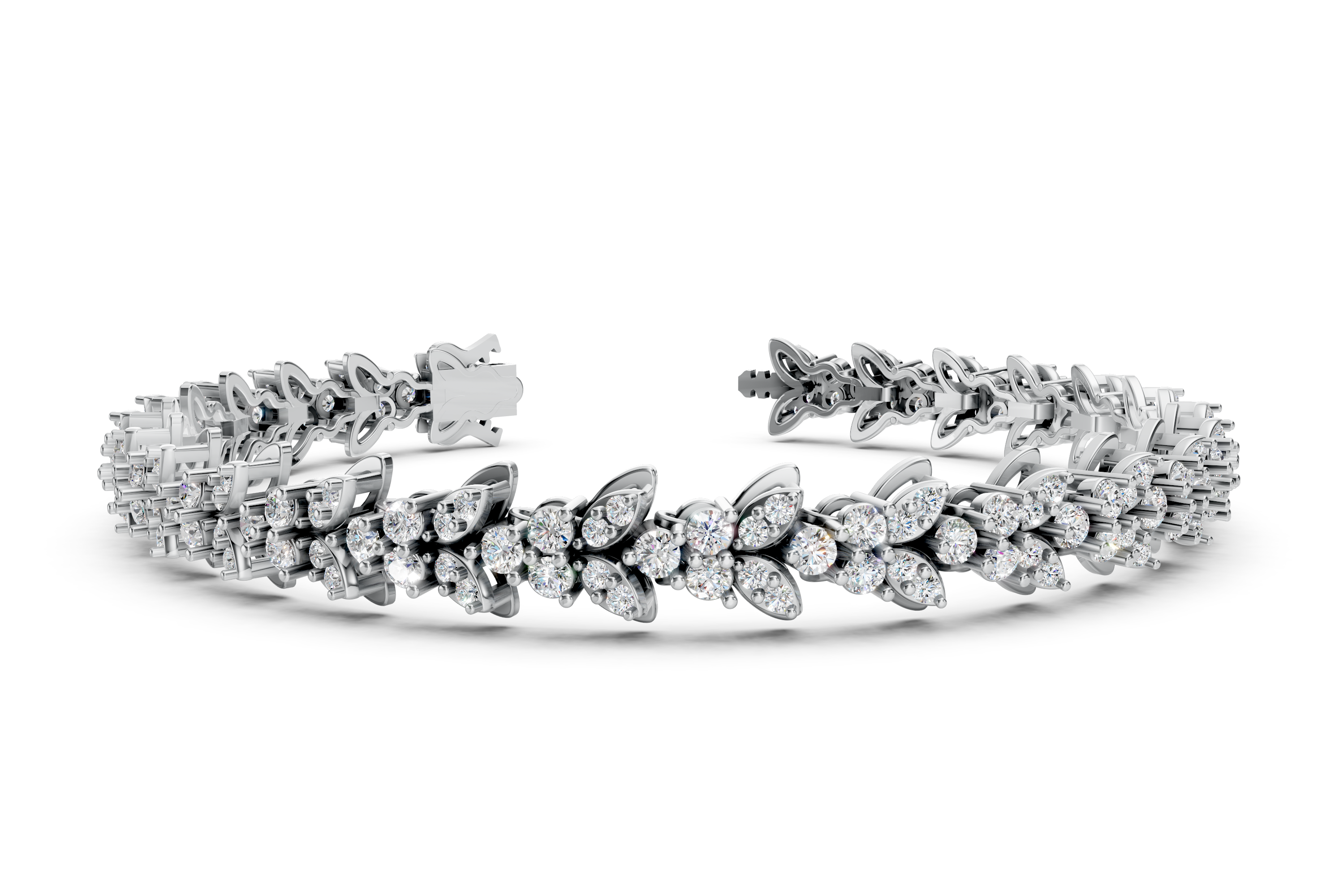 Enchanting Platinum Leaf Motif Diamond Bracelet (7 Inch)