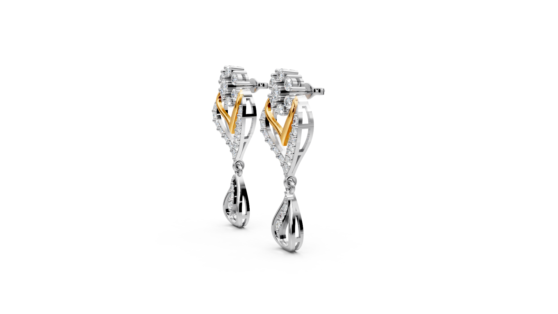 Elegant Two-Tone Platinum and Gold Diamond Drop Earrings