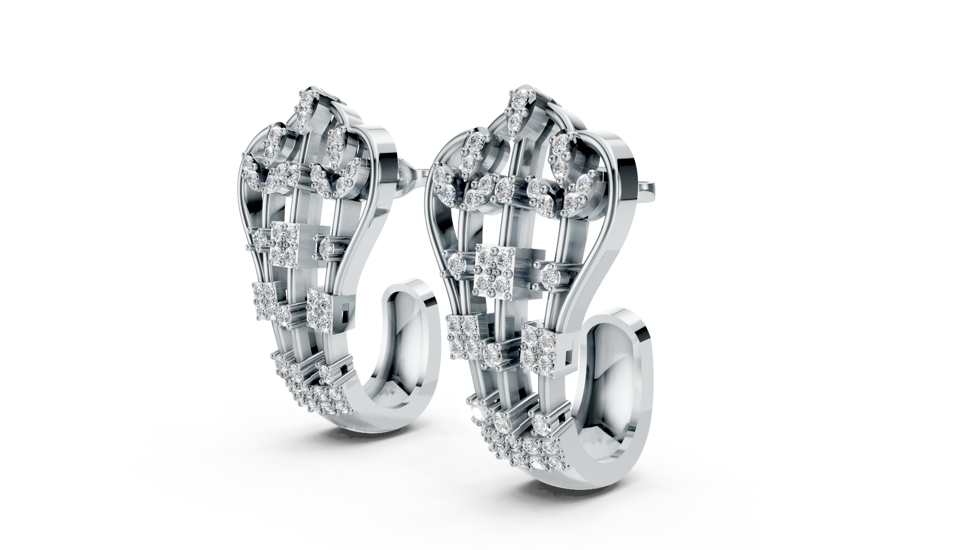 Abstract Platinum Diamond Sculptural Designer Earrings
