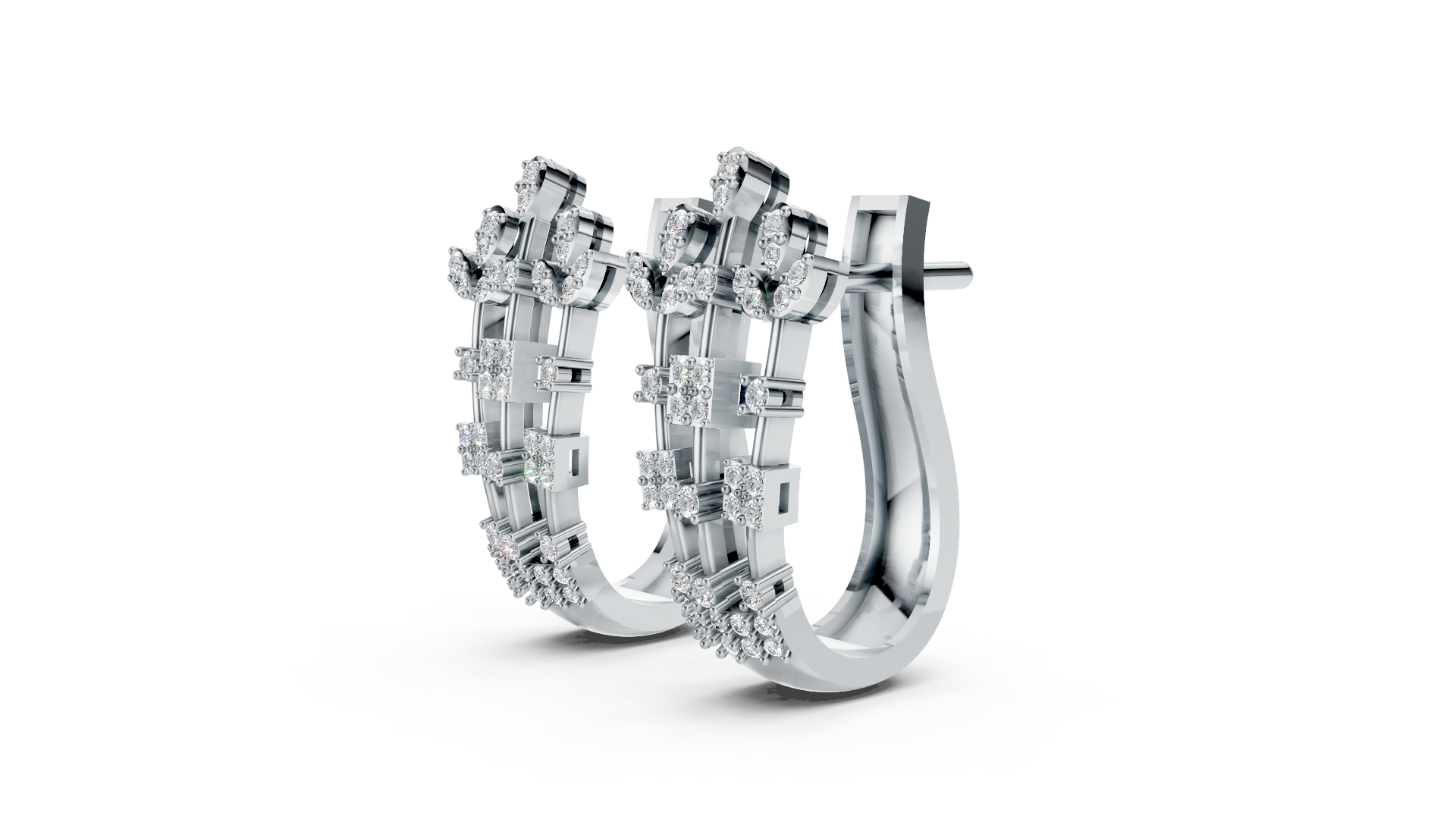 Geometric Platinum Hoop Earrings with Mixed-Cut Diamonds