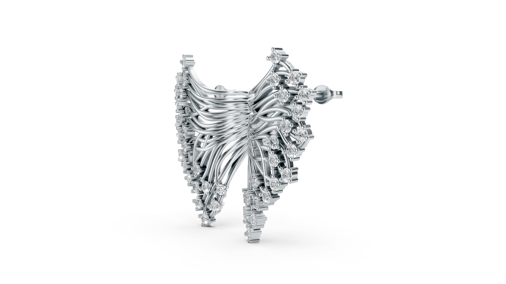 Exquisite Platinum Diamond Fan-Shaped Earrings