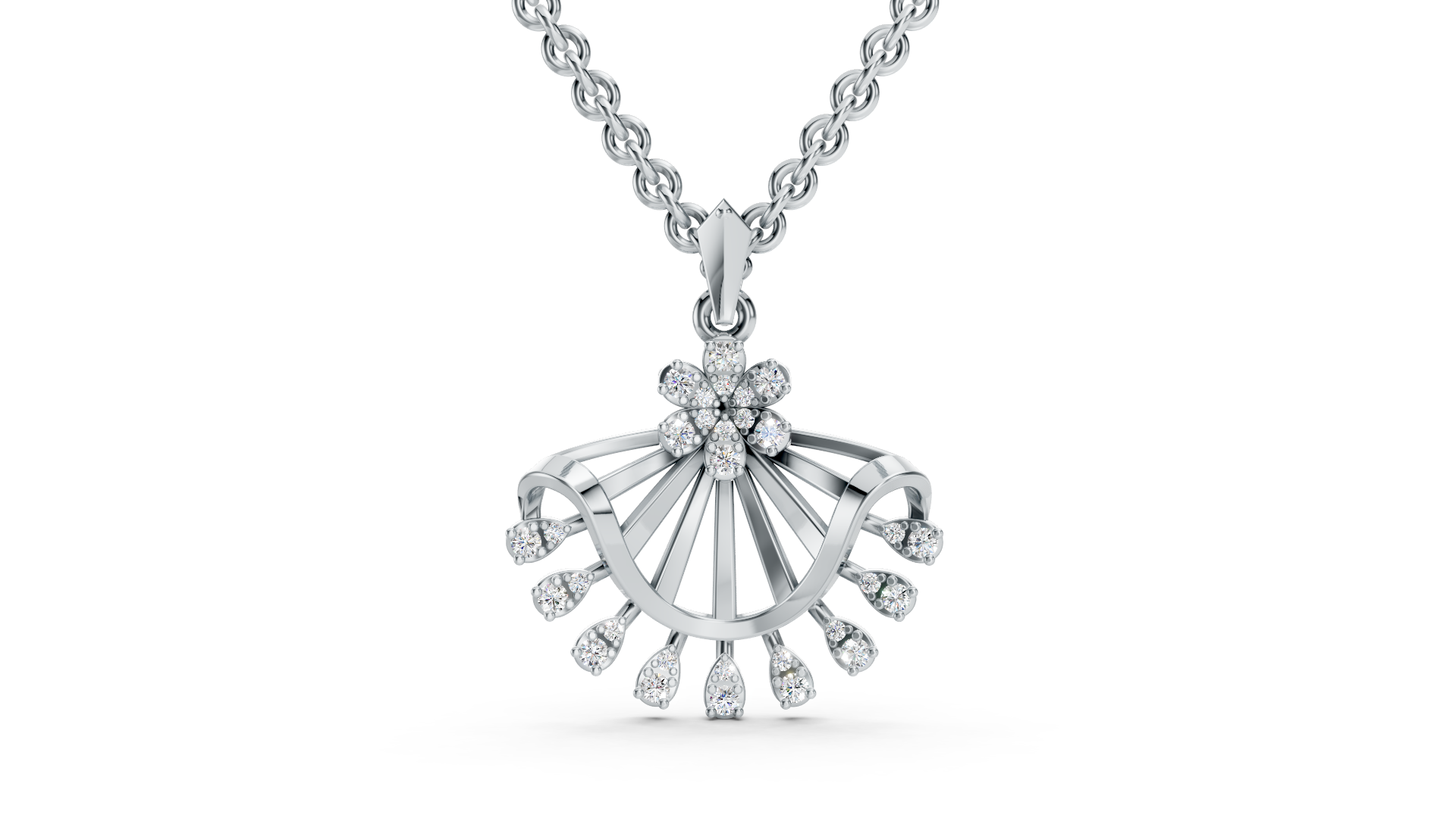 Floral Sunburst Diamond Fan Pendant