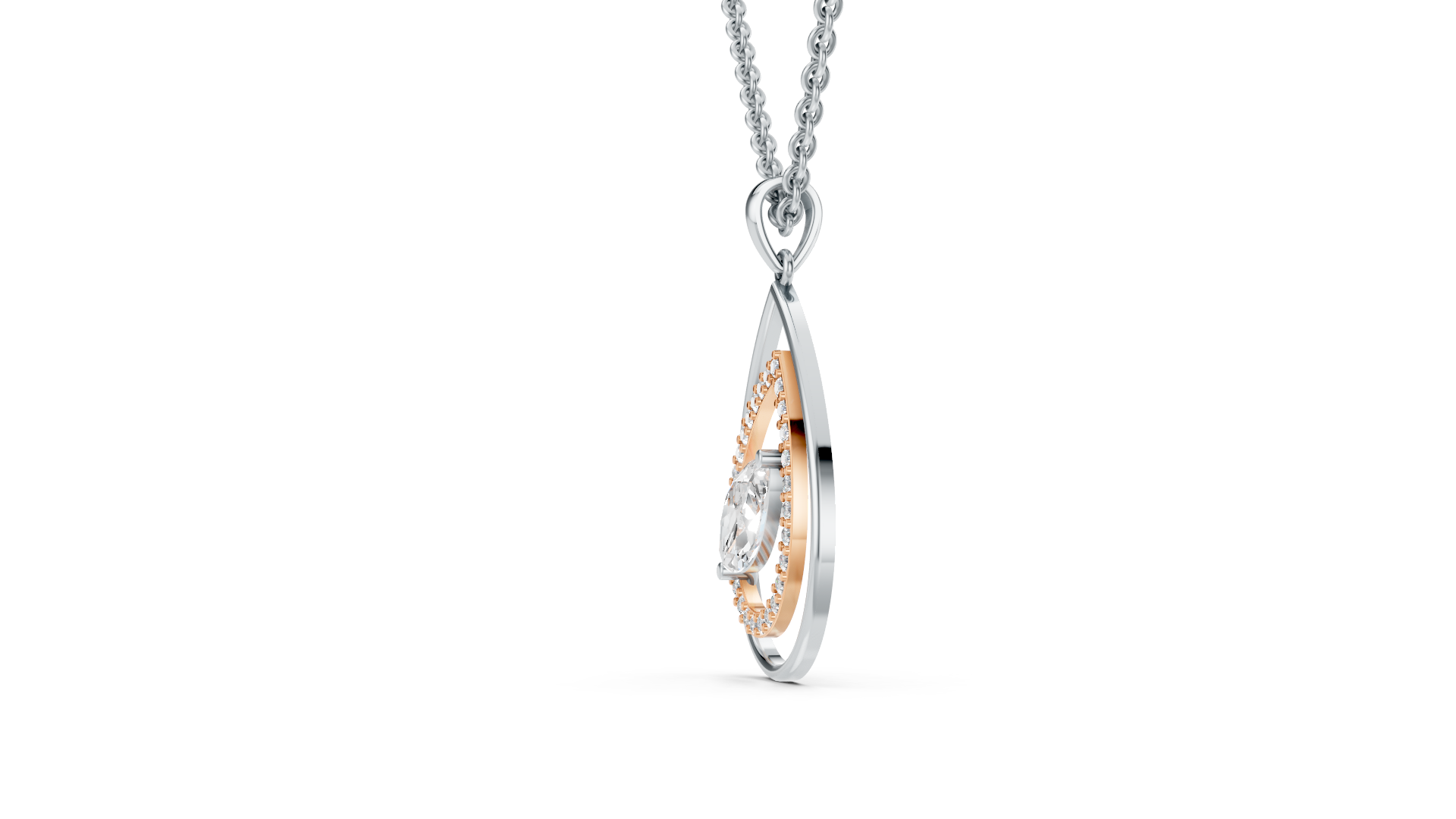 Two-Tone Open Teardrop Diamond Pendant