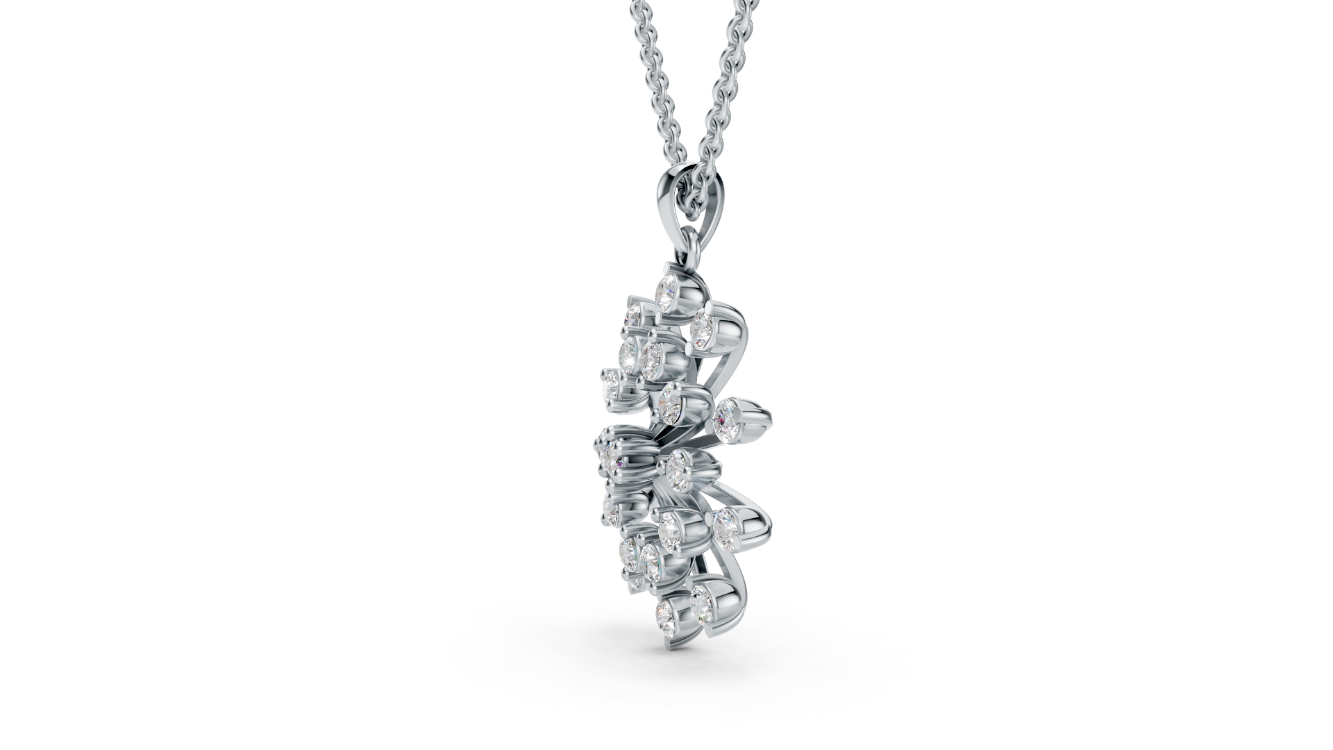 Round Platinum Starburst with Central Diamond Cluster Pendant