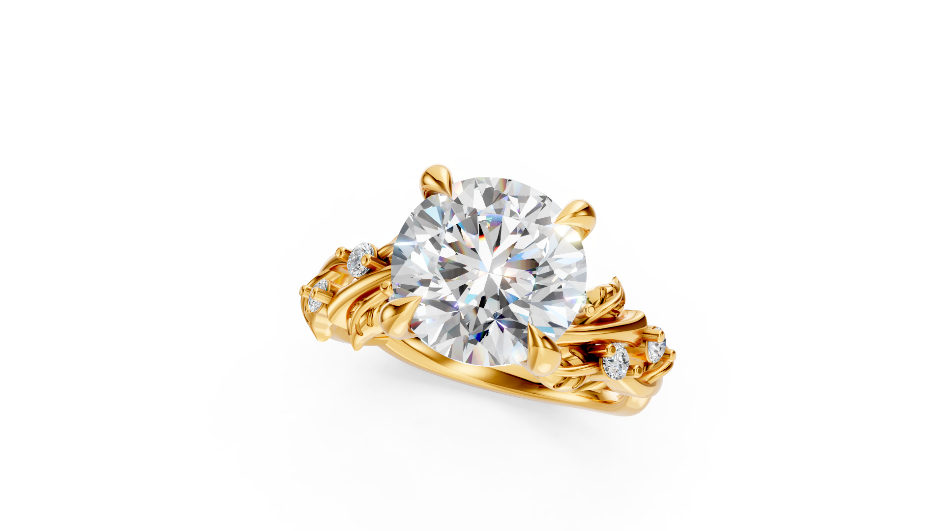 Slender Vine Four Prong Solitaire Diamond Wedding Ring