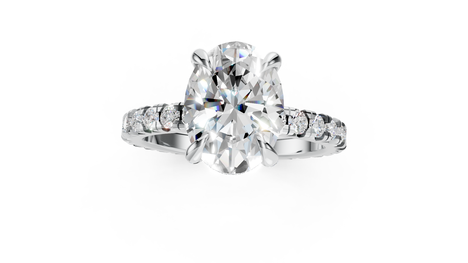 Elegant White Oval Solitaire Platinum Ring with Sparkling Diamond Band