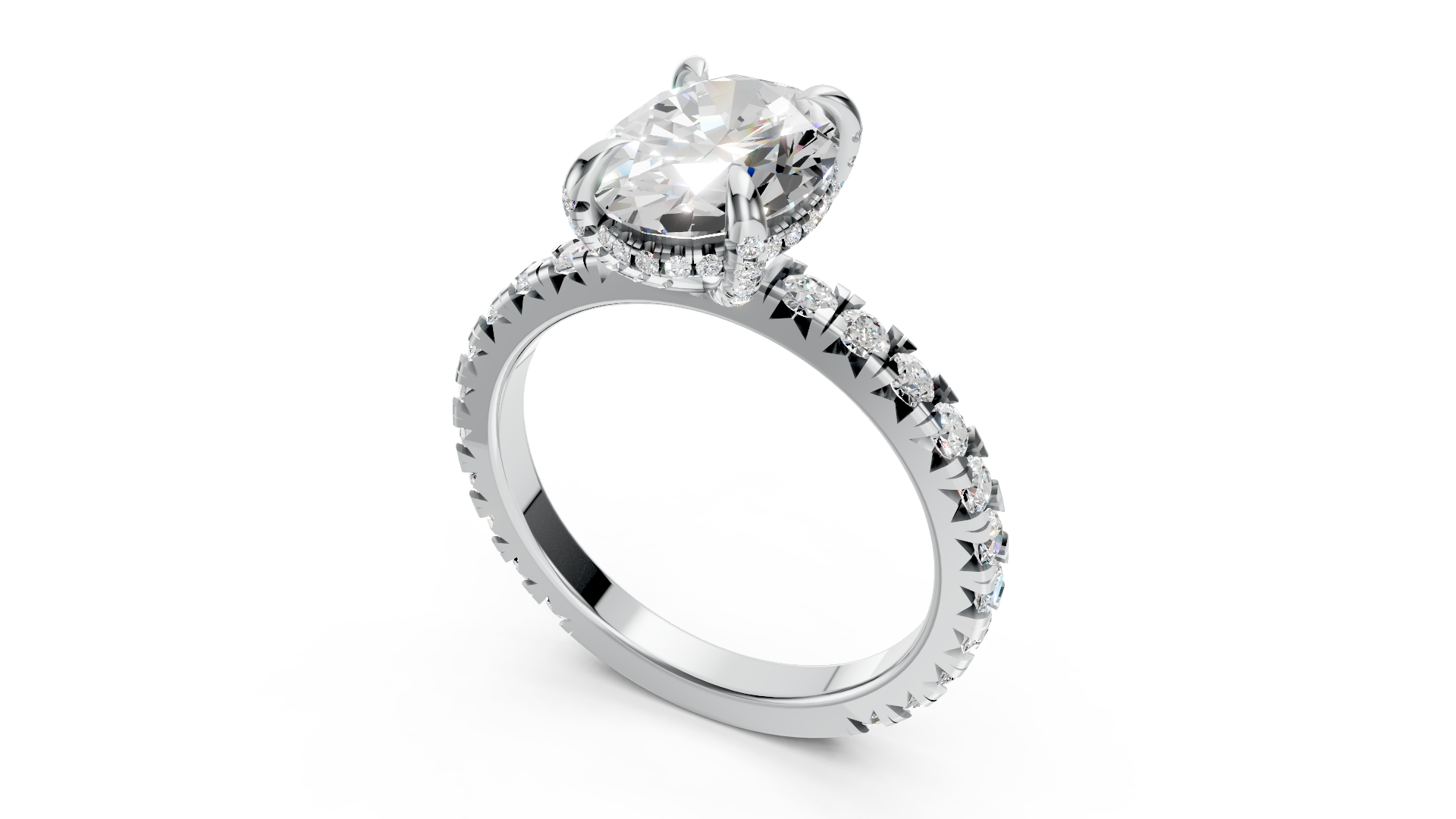 Elegant White Oval Solitaire Platinum Ring with Sparkling Diamond Band