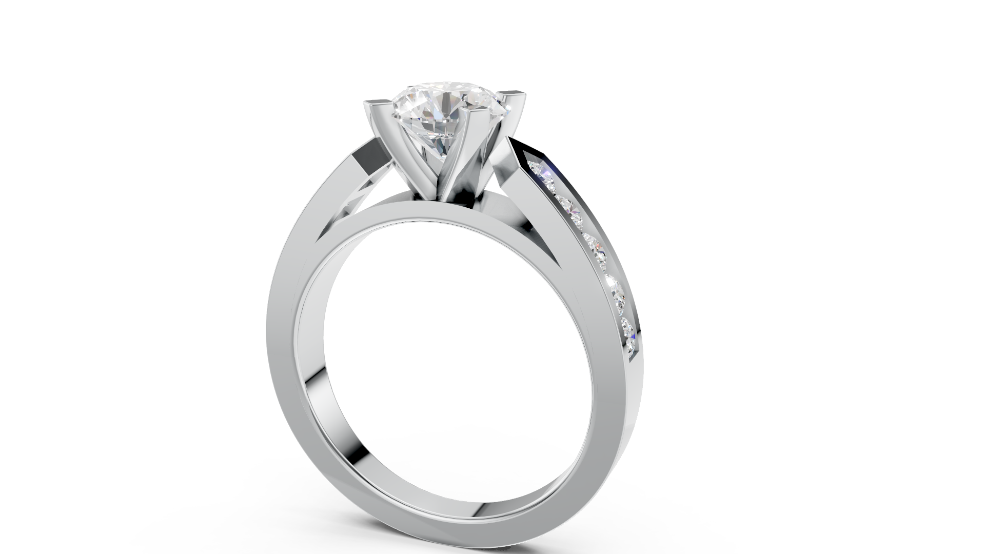 Bold Platinum Round Solitaire Ring with Channel-Set Accent Diamonds