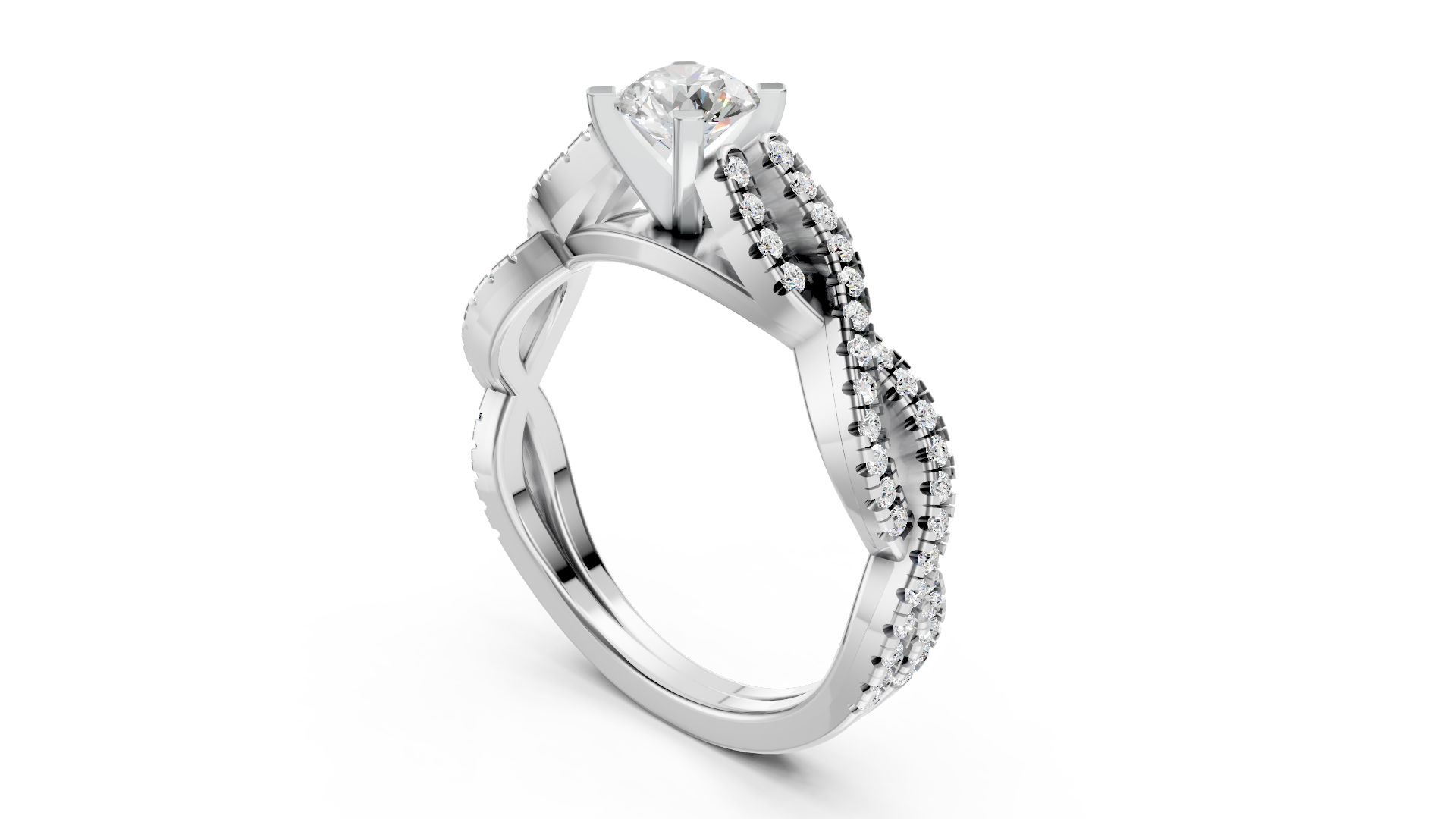Elegant Platinum Round Solitaire Ring with Diamond Twisted Band