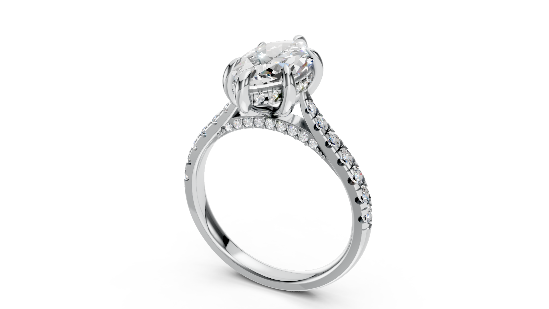 Exquisite Platinum Marquise Solitaire Ring with Diamond Lined Band