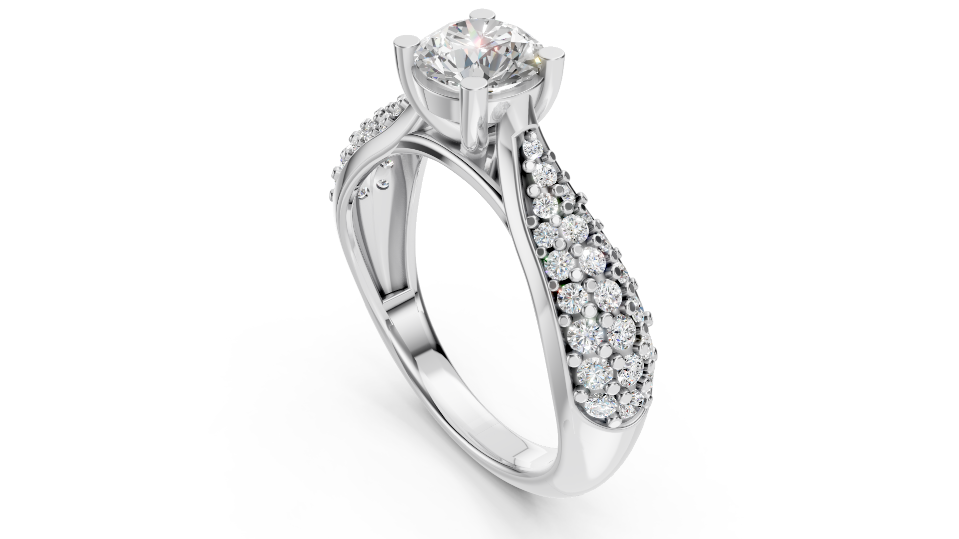 Round Pavé Solitaire Platinum Diamond Ring
