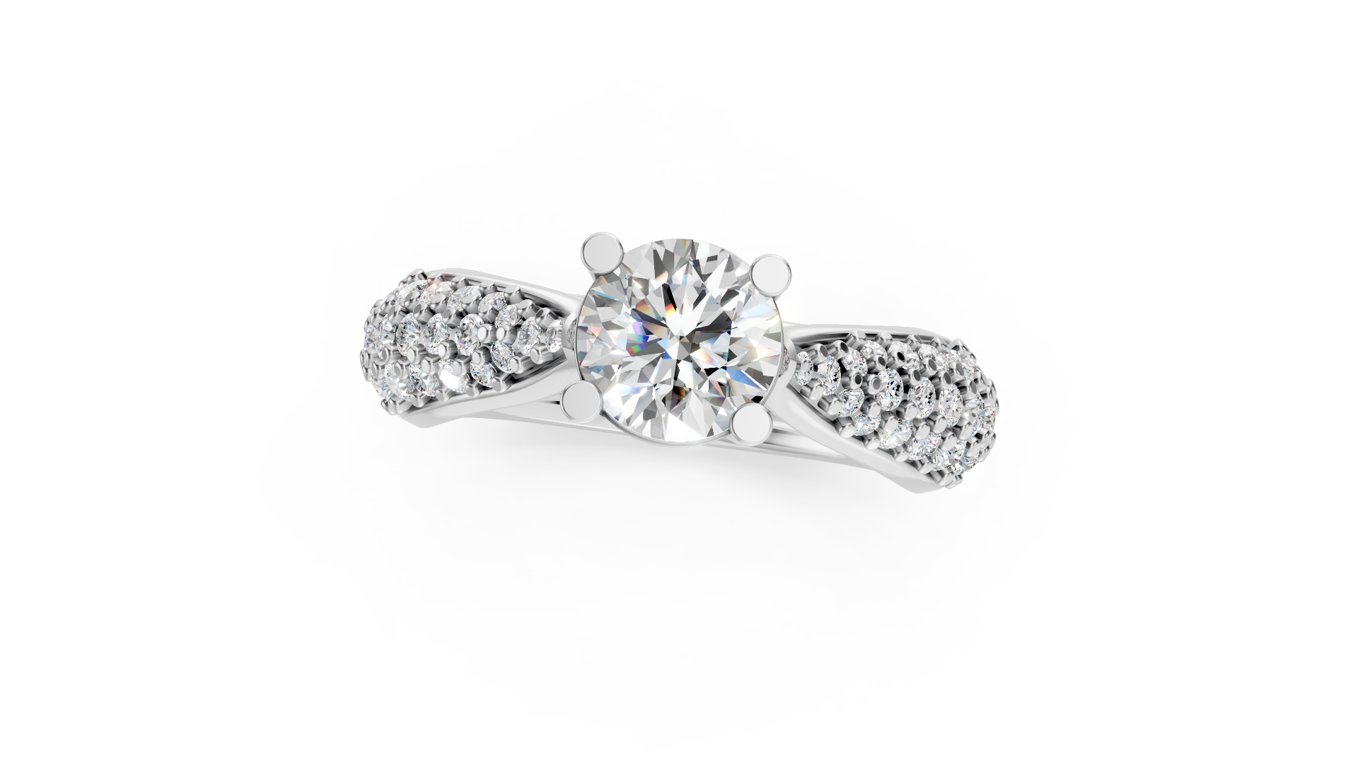 Round Pavé Solitaire Platinum Diamond Ring